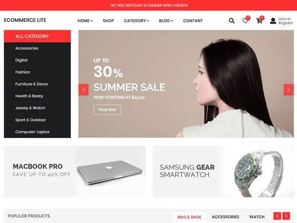 The fourth free eCommerce Lite online store template